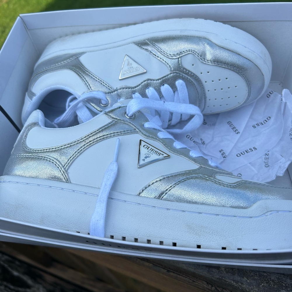 Guess Metallic Silver and White Sneakers (Miram)